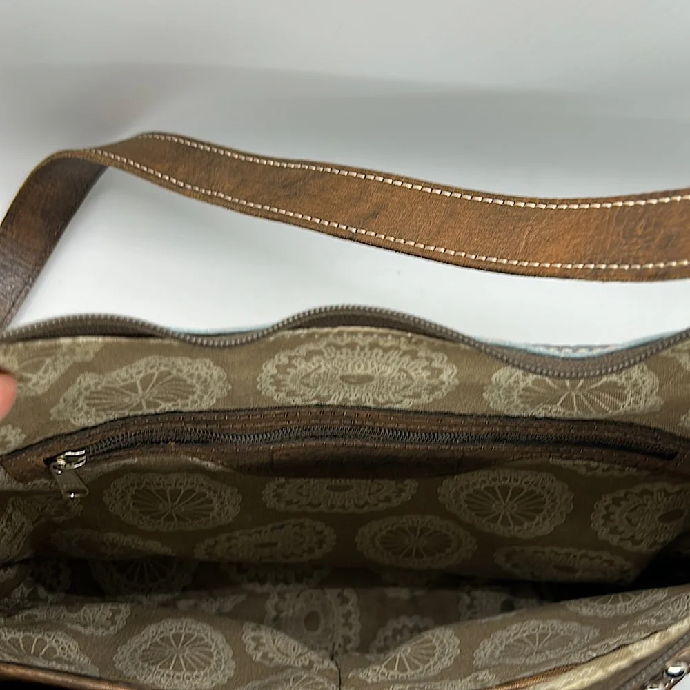American West Gorgeous Light Blue/Brown Floral Leather Shoulder Bag Purse 🌸🌸 - Picture 9 of 14